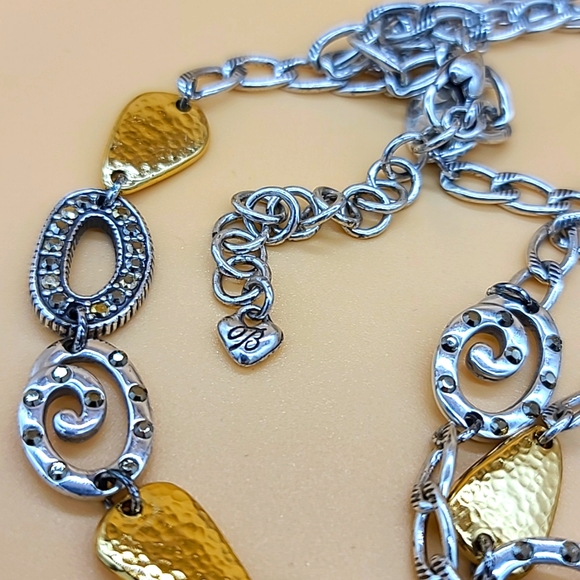 Brighton "MELANGE" XL Layering Necklace w Hammered Two Tone Finishes & Crystals! - Picture 9 of 11